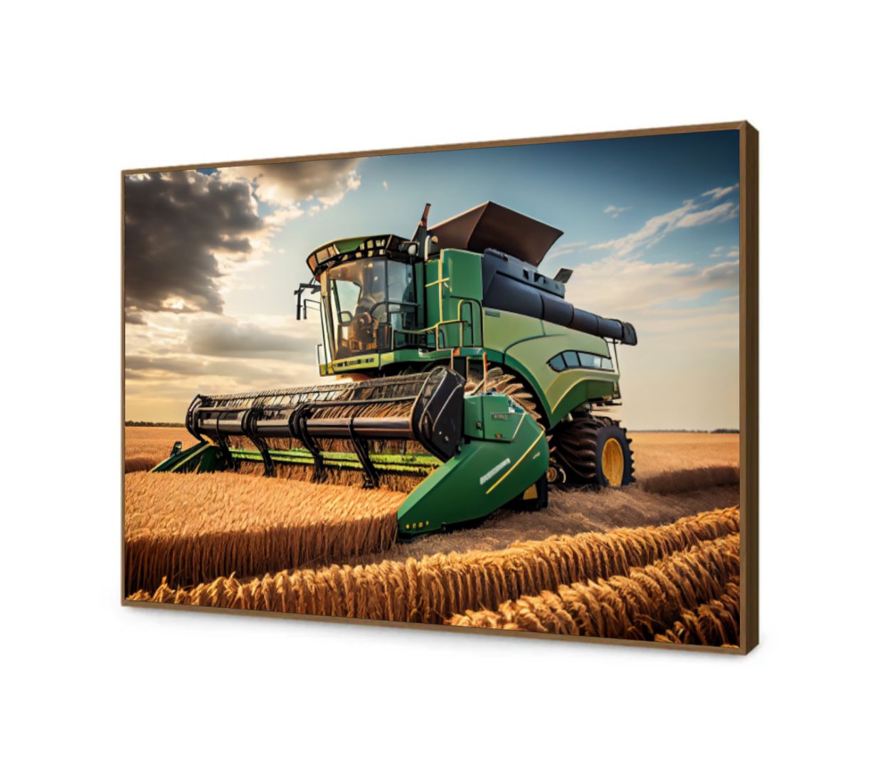 Quadro Decorativo Colheitadeira na Plantação em Canvas Moldura Negativa