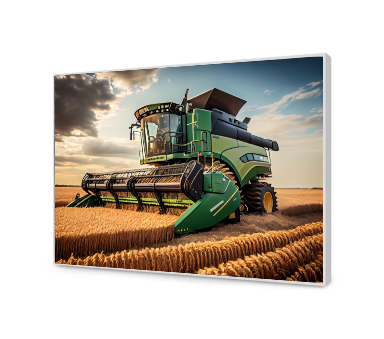 Quadro Decorativo Colheitadeira na Plantação em Canvas Moldura Negativa