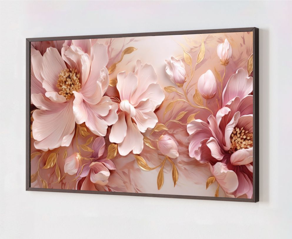 Quadro Decorativo Flores Abstrato em Adesivo com Moldura Caixa