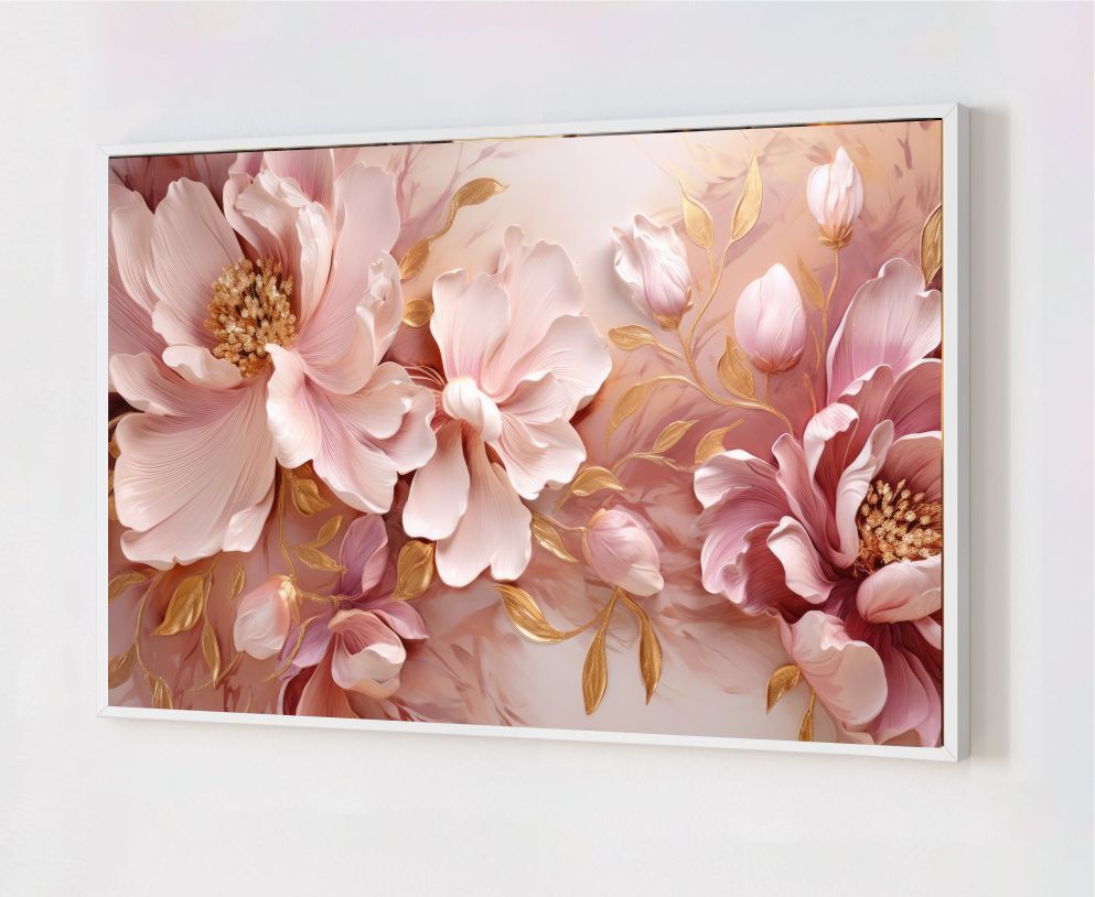 Quadro Decorativo Flores Abstrato em Adesivo com Moldura Caixa