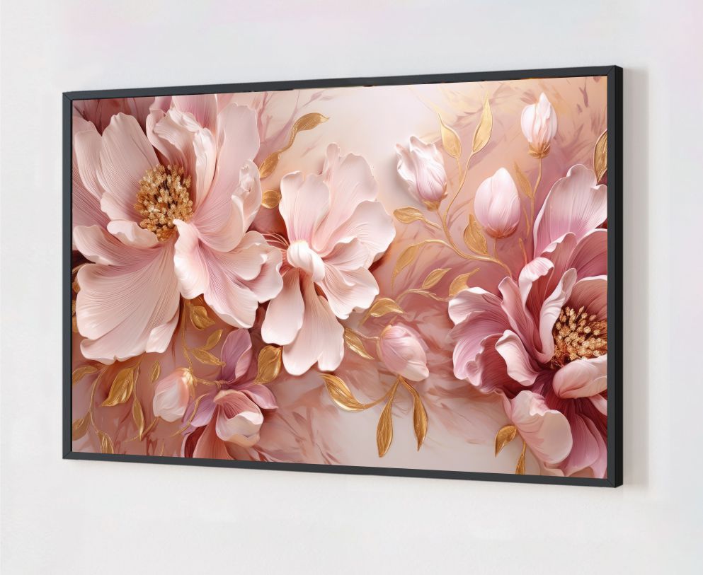 Quadro Decorativo Flores Abstrato em Adesivo com Moldura Caixa