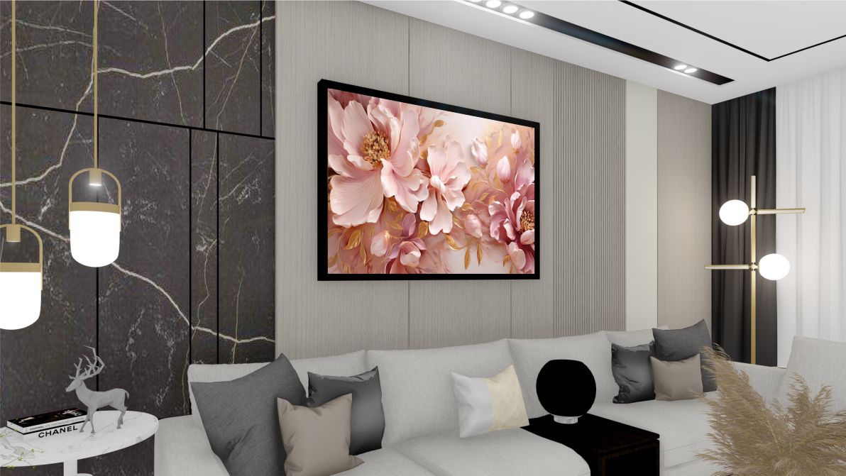 Quadro Decorativo Flores Abstrato em Adesivo com Moldura Caixa