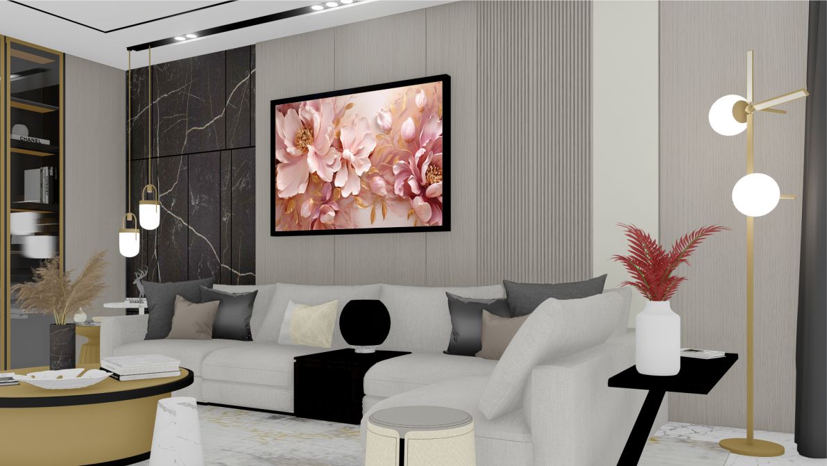 Quadro Decorativo Flores Abstrato em Adesivo com Moldura Caixa