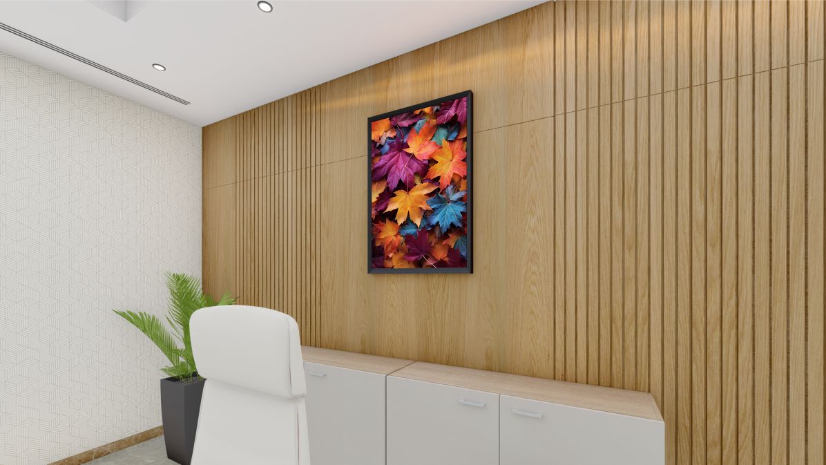 Quadro Decorativo Folhas Coloridas em Adesivo com Moldura Caixa