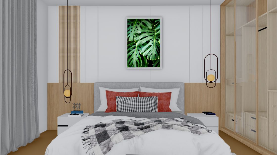 Quadro Decorativo Folhas Verdes em Adesivo com Moldura Caixa