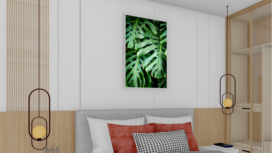 Quadro Decorativo Folhas Verdes em Adesivo com Moldura Caixa
