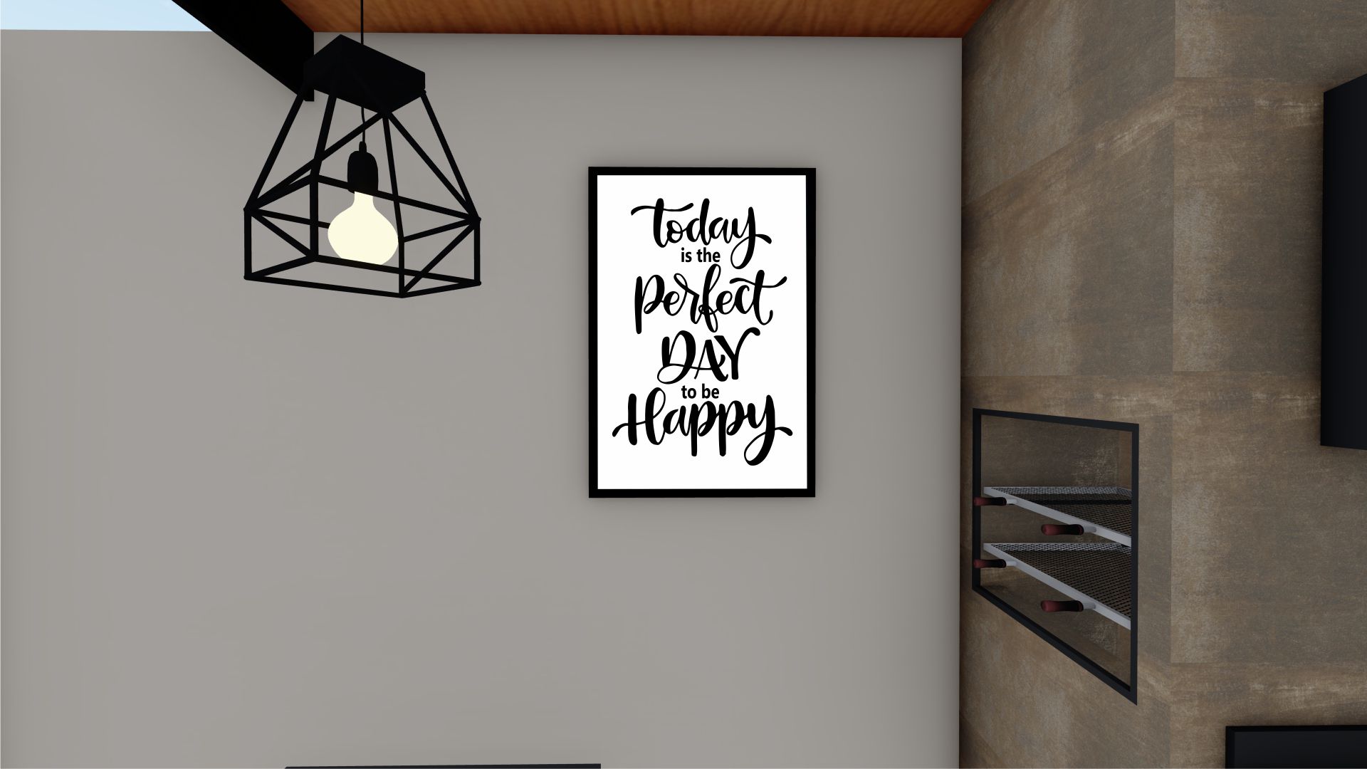 Quadro Decorativo Frase Feliz em Adesivo com Moldura Caixa