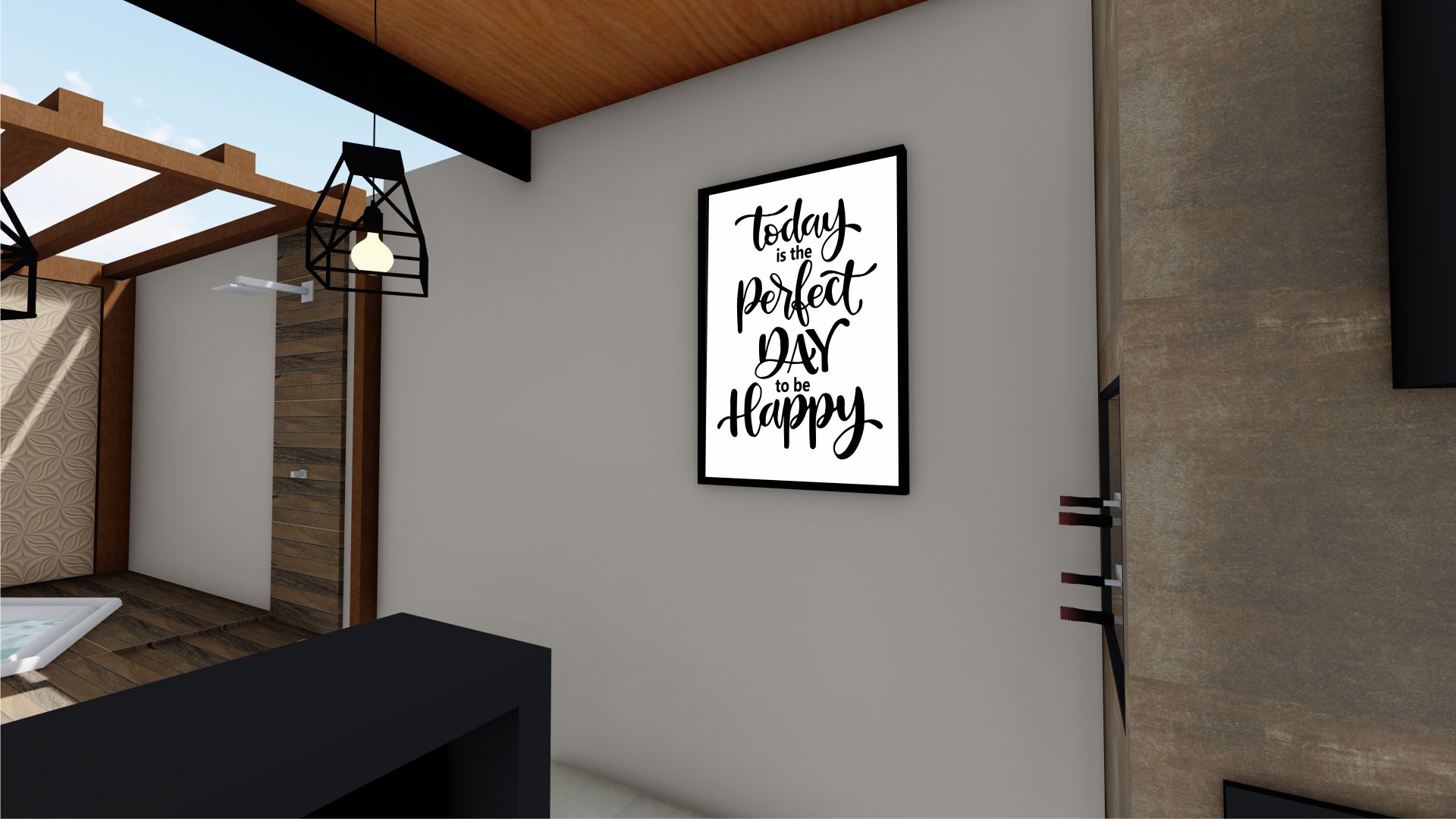 Quadro Decorativo Frase Feliz em Adesivo com Moldura Caixa