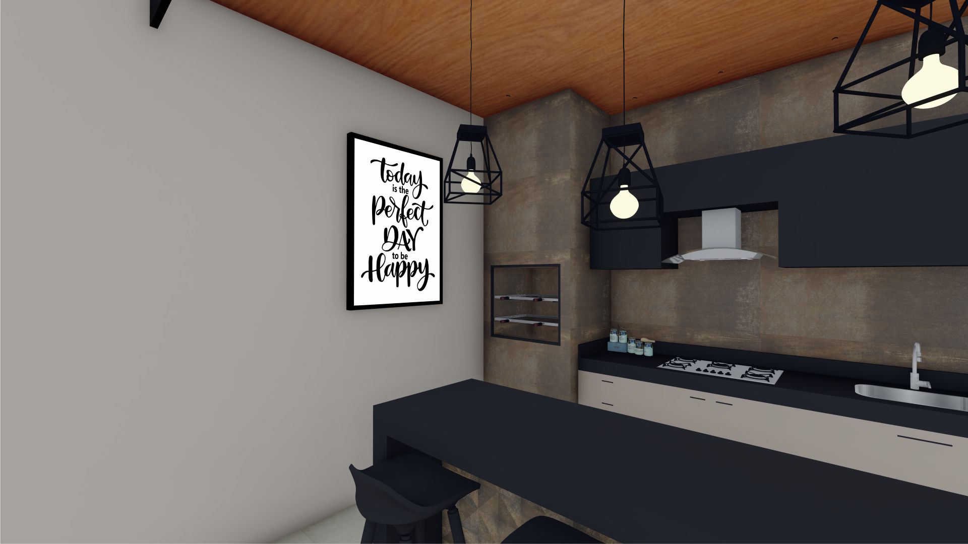 Quadro Decorativo Frase Feliz em Adesivo com Moldura Caixa