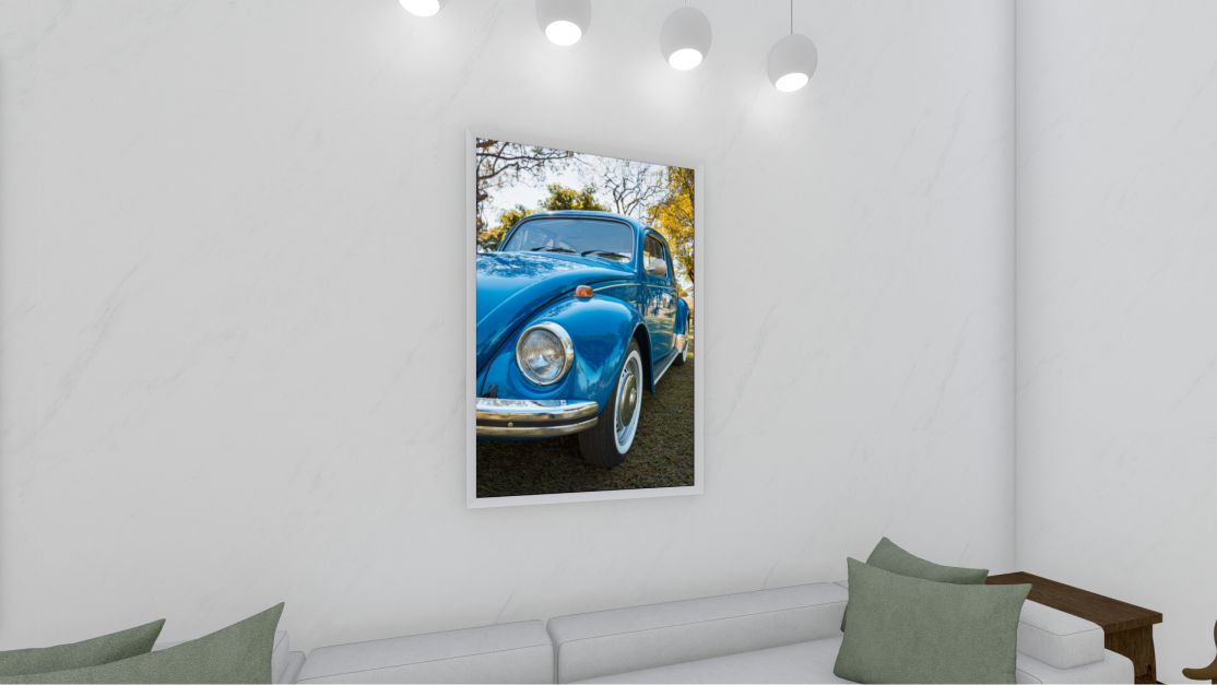Quadro Decorativo Fusca em Adesivo com Moldura Caixa