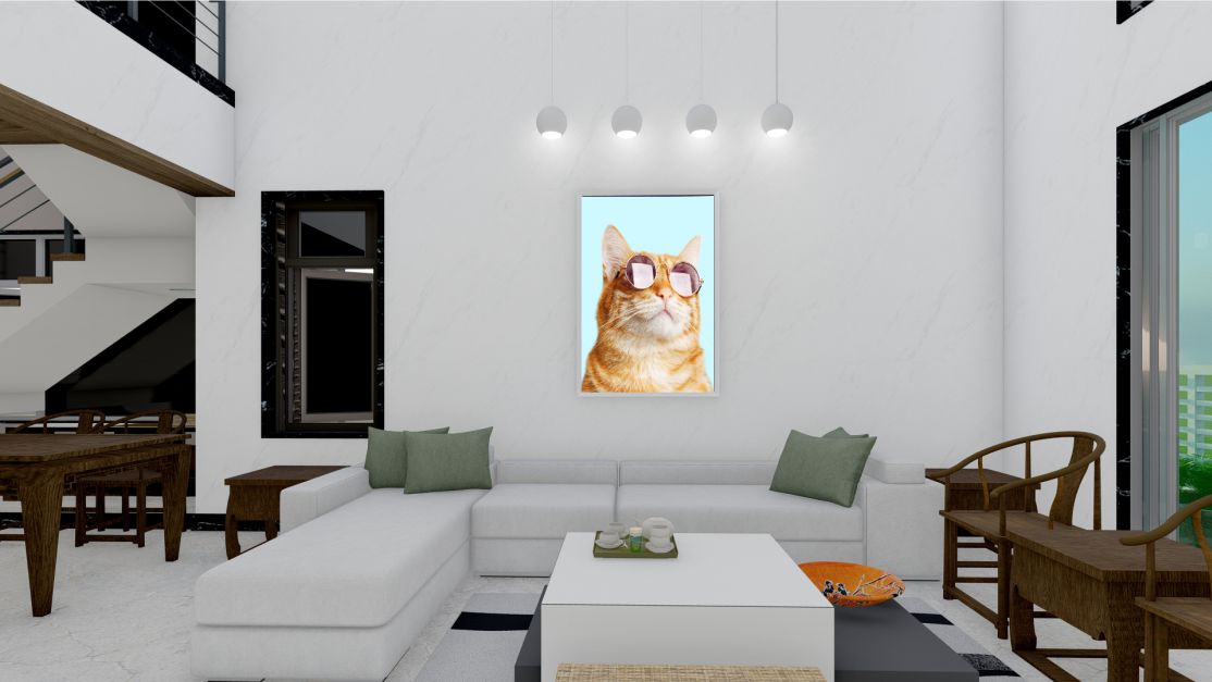 Quadro Decorativo Gato de Óculos em Adesivo com Moldura Caixa