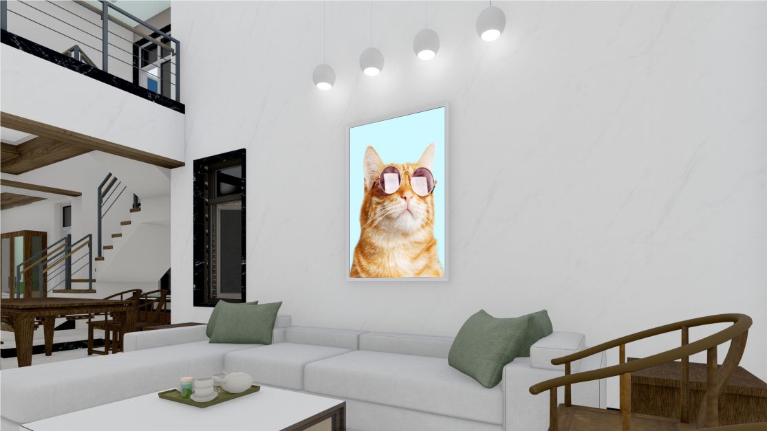 Quadro Decorativo Gato de Óculos em Adesivo com Moldura Caixa