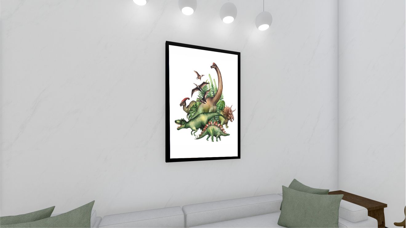 Quadro Decorativo Dinossauros em Adesivo com Moldura Caixa