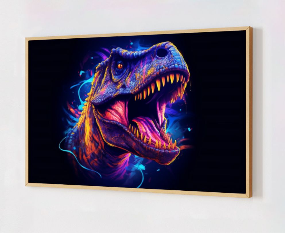 Quadro Decorativo Tiranossauro em Adesivo com Moldura Caixa