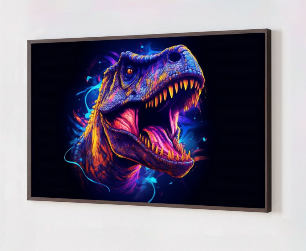 Quadro Decorativo Tiranossauro em Adesivo com Moldura Caixa