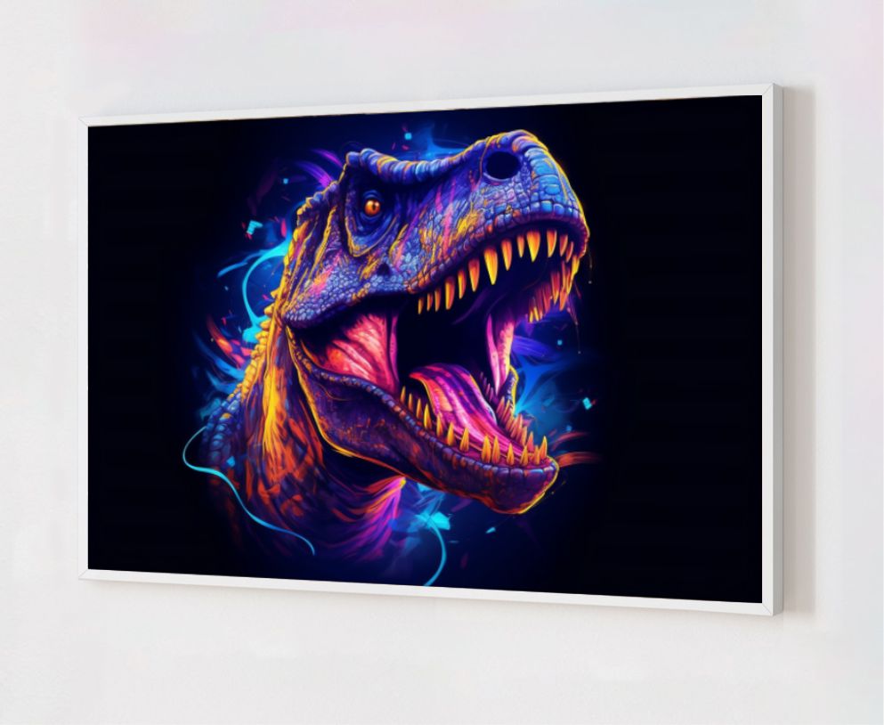 Quadro Decorativo Tiranossauro em Adesivo com Moldura Caixa