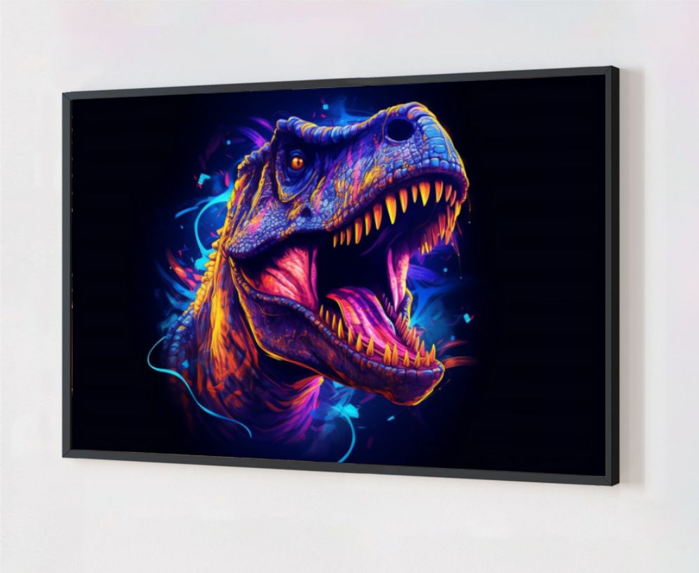 Quadro Decorativo Tiranossauro em Adesivo com Moldura Caixa