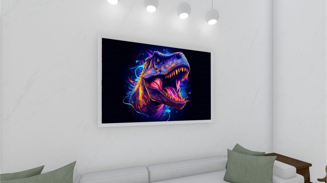 Quadro Decorativo Tiranossauro em Adesivo com Moldura Caixa