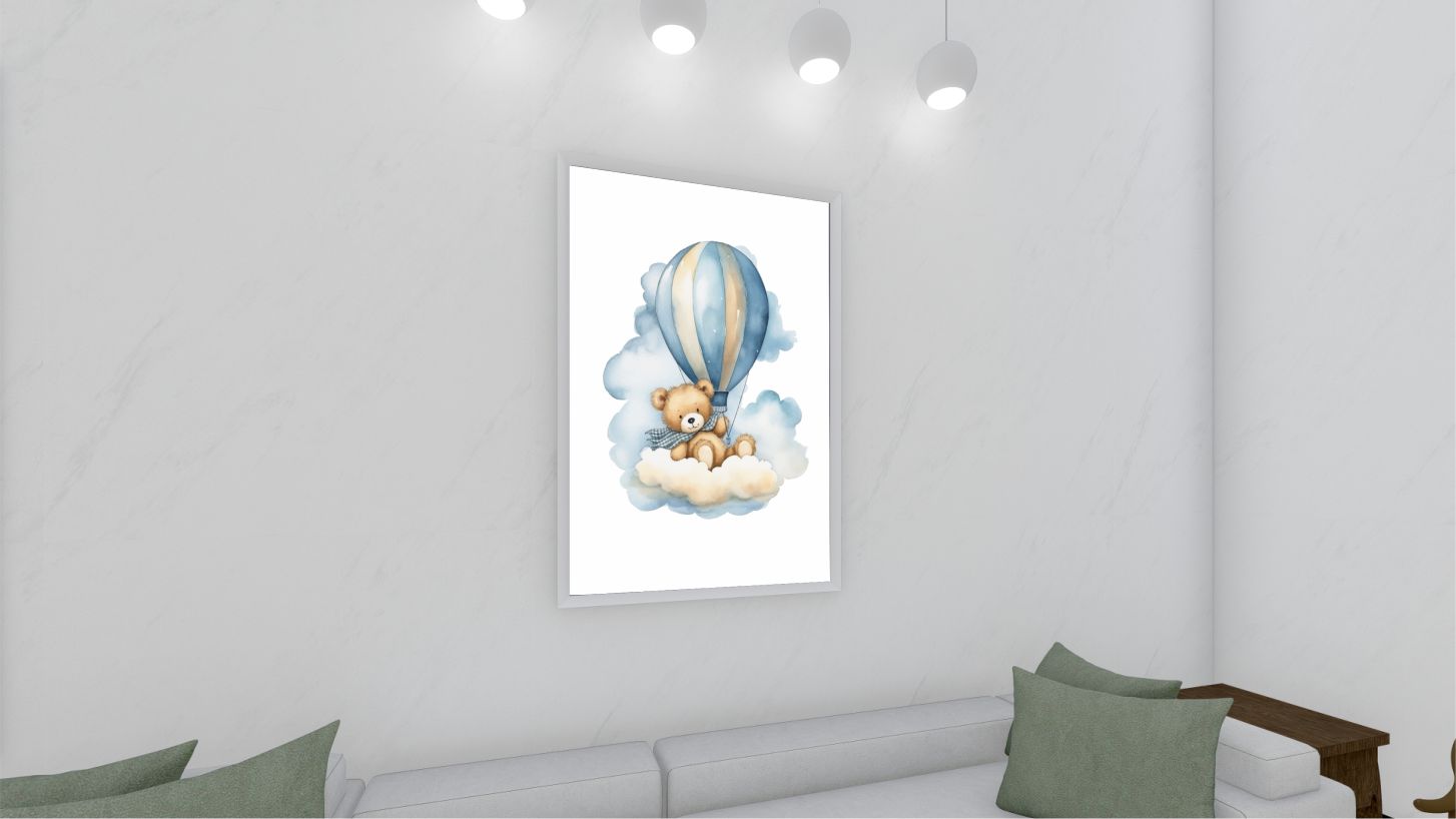 Quadro Decorativo Ursinho em Adesivo com Moldura Caixa