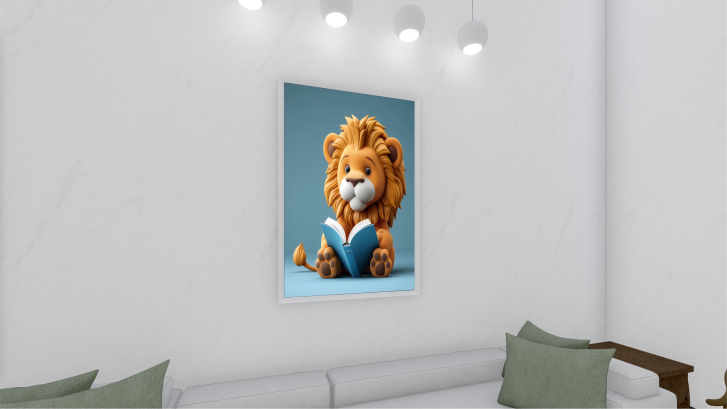 Quadro Decorativo Infantil Leão em Adesivo com Moldura Caixa