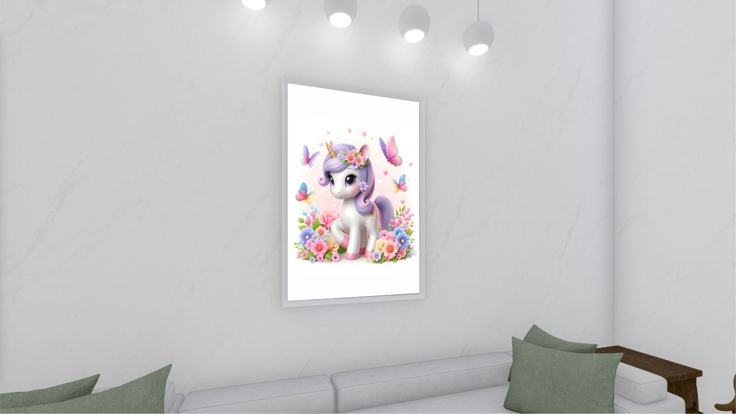 Quadro Decorativo Unicórnio em Adesivo com Moldura Caixa