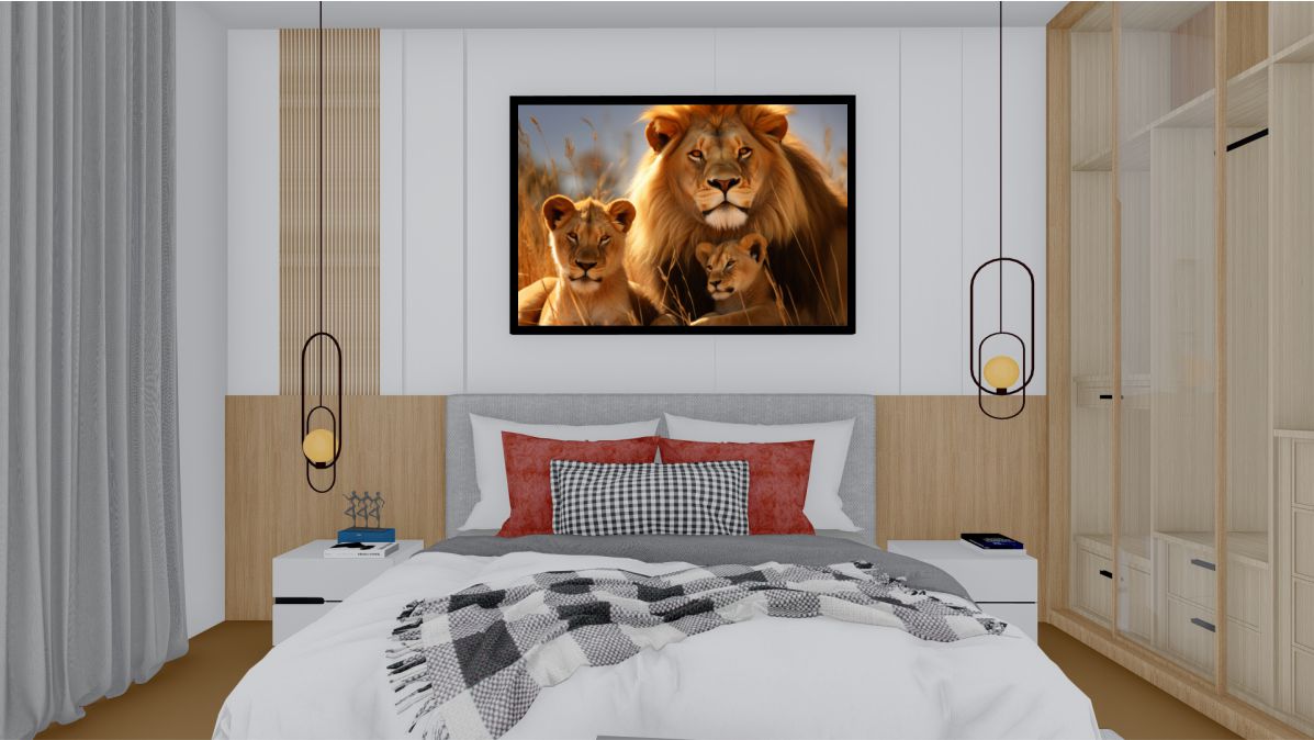 Quadro Decorativo Leão e Filhotes em Adesivo com Moldura Caixa