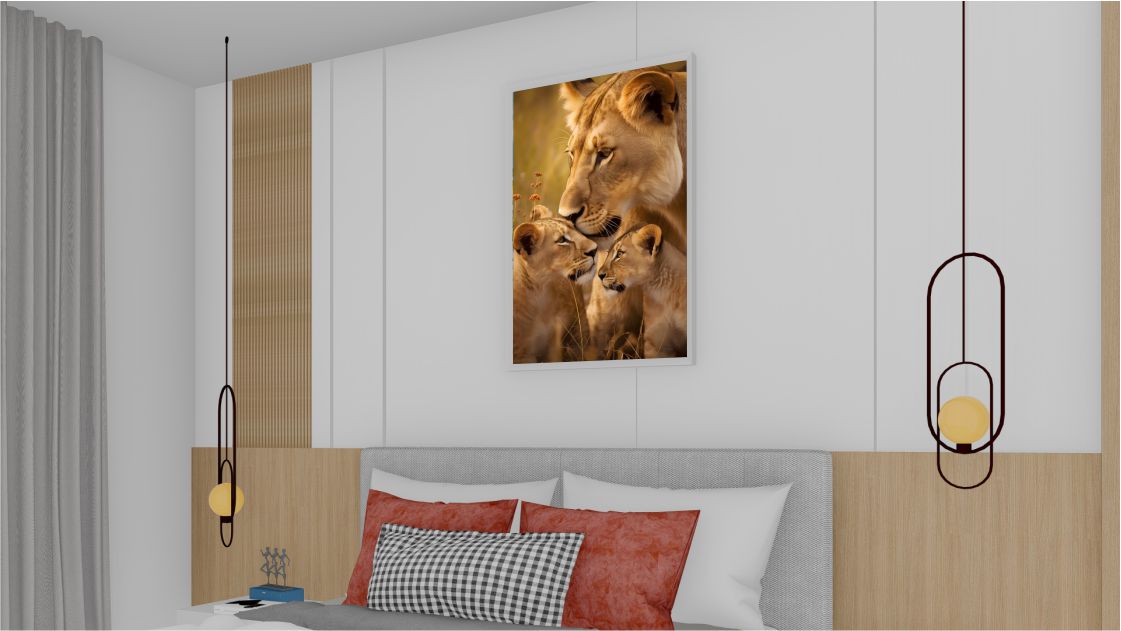 Quadro Decorativo Leões em Adesivo com Moldura Caixa