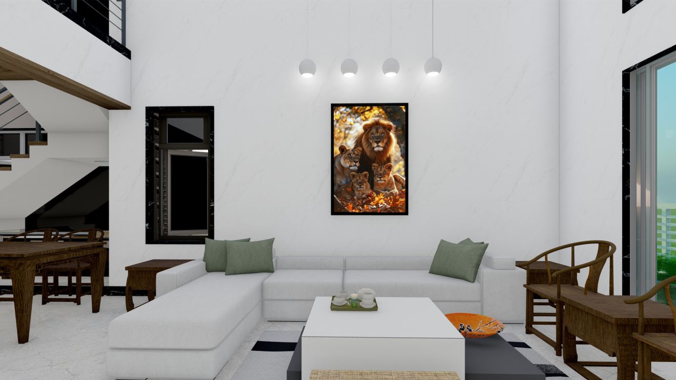 Quadro Decorativo Leões Família em Adesivo com Moldura Caixa