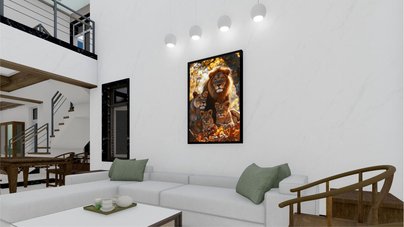 Quadro Decorativo Leões Família em Adesivo com Moldura Caixa