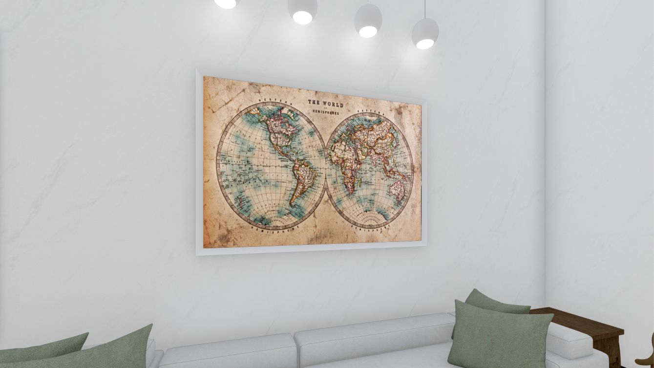 Quadro Decorativo Mapa Hemisférios em Adesivo com Moldura Caixa