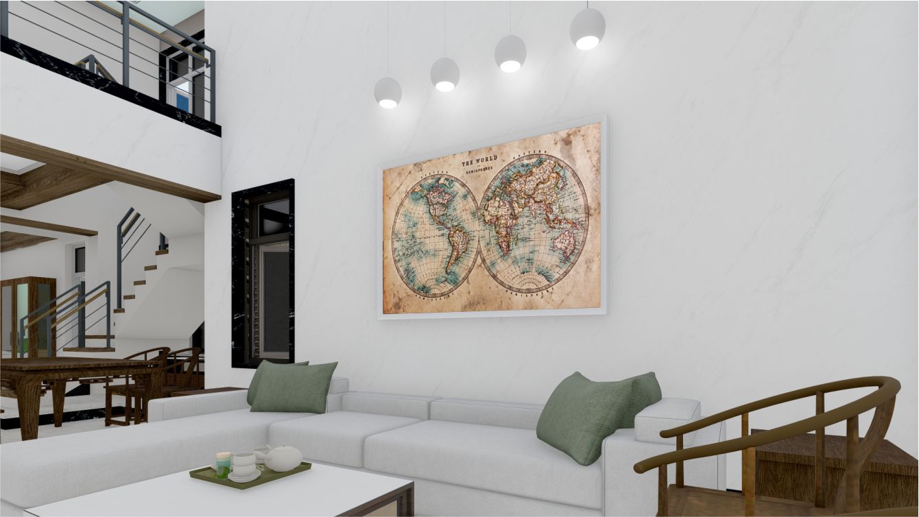 Quadro Decorativo Mapa Hemisférios em Adesivo com Moldura Caixa
