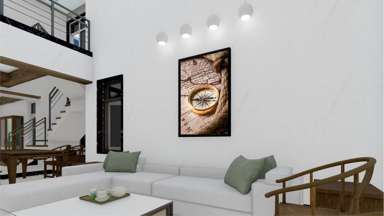 Quadro Decorativo Mapa Bussola em Adesivo com Moldura Caixa