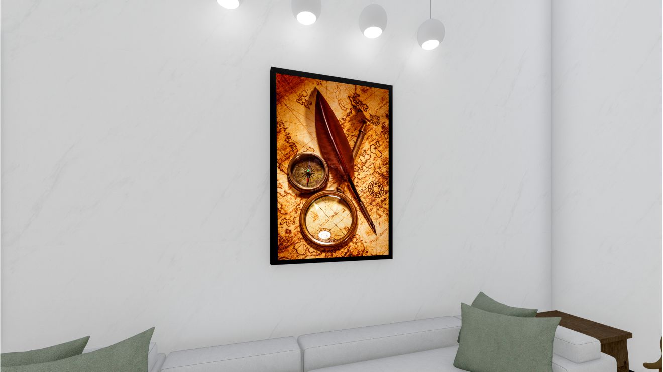 Quadro Decorativo Mapa Antigo em Adesivo com Moldura Caixa