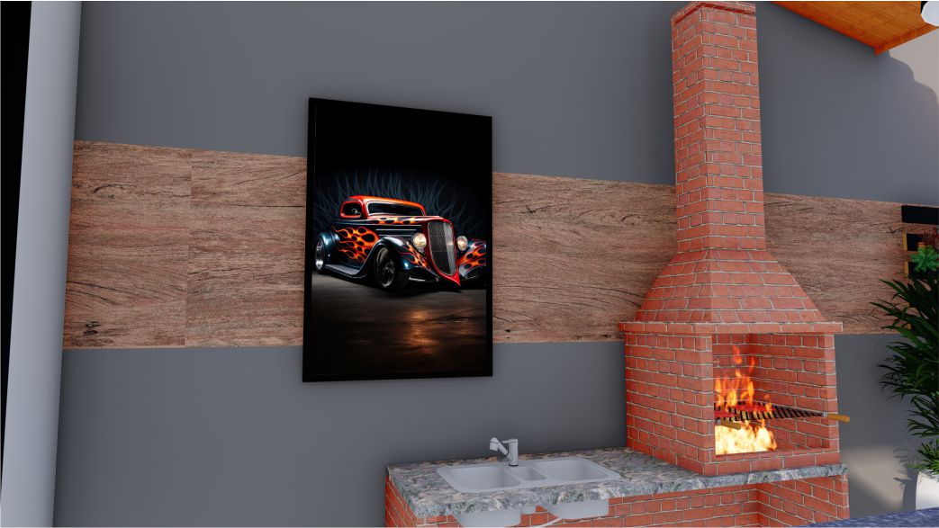 Quadro Decorativo Carro Clássico em Adesivo com Moldura Caixa