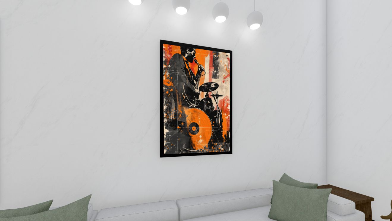 Quadro Decorativo Música Colorful em Adesivo com Moldura Caixa