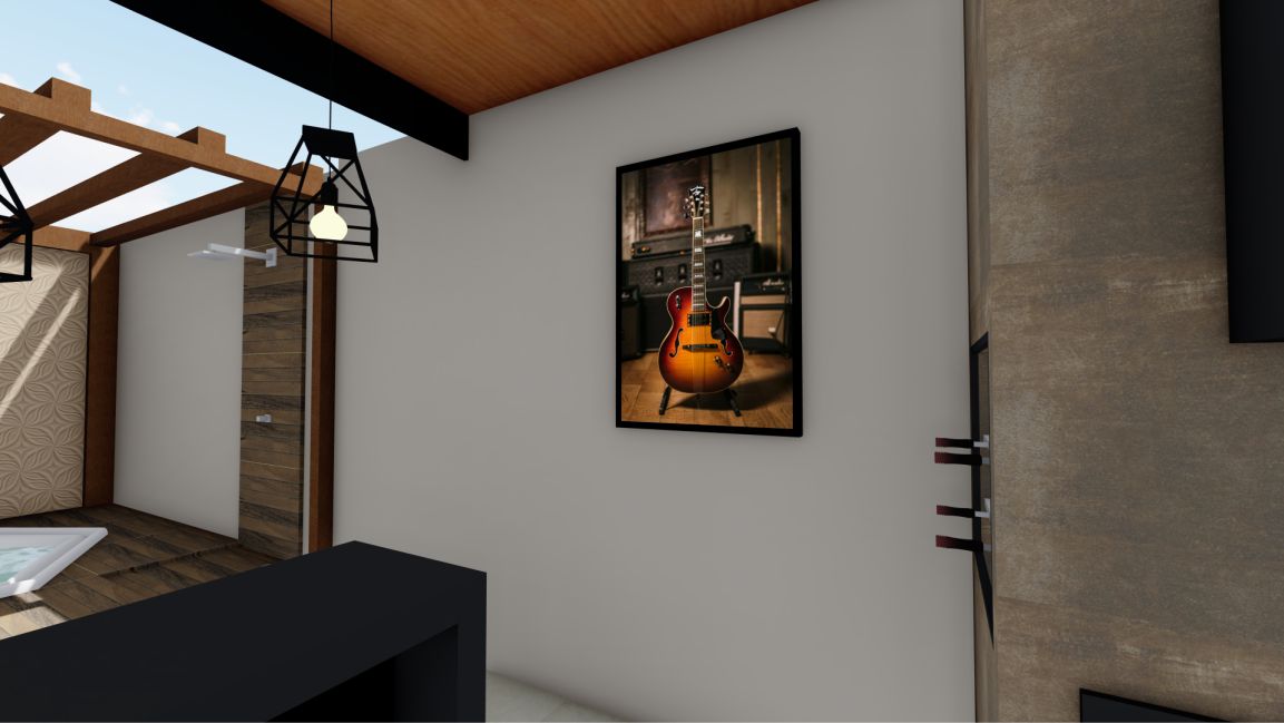 Quadro Decorativo Guitarra em Adesivo com Moldura Caixa