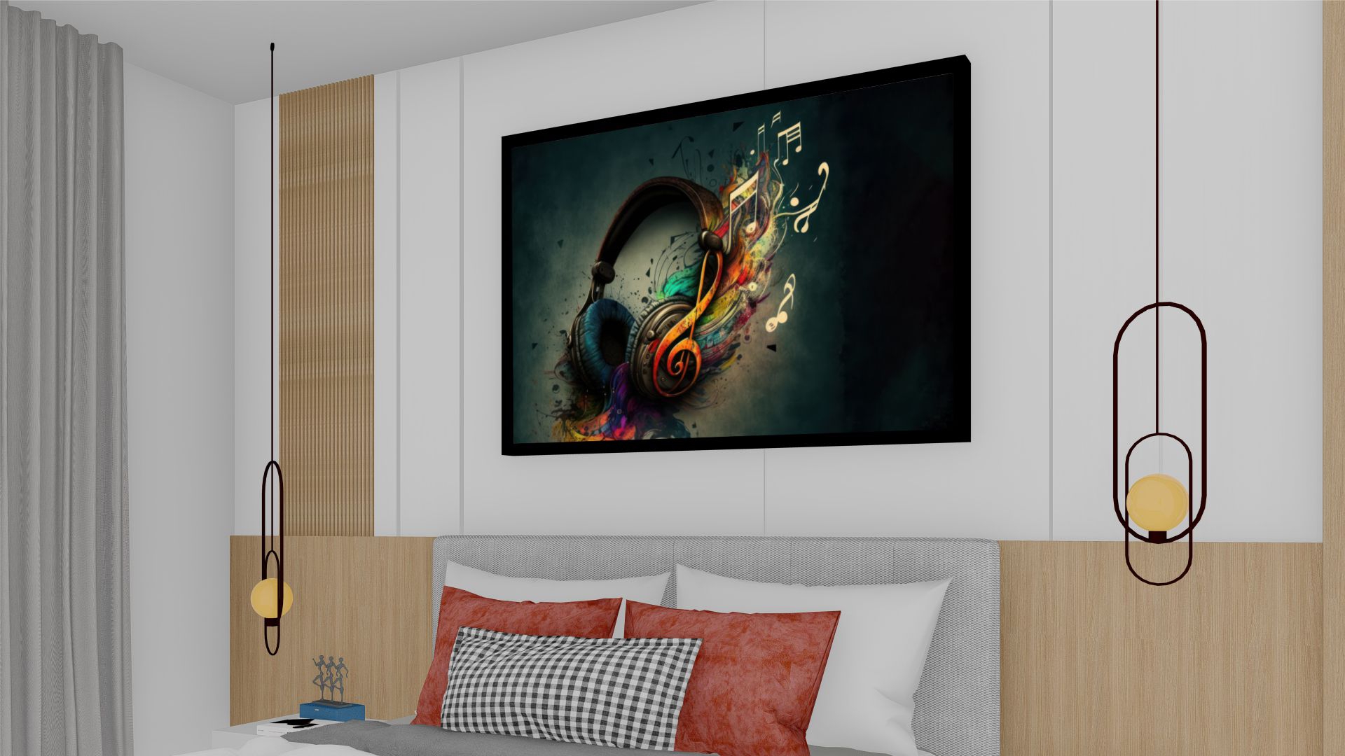 Quadro Decorativo Fone de Ouvido em Adesivo com Moldura Caixa