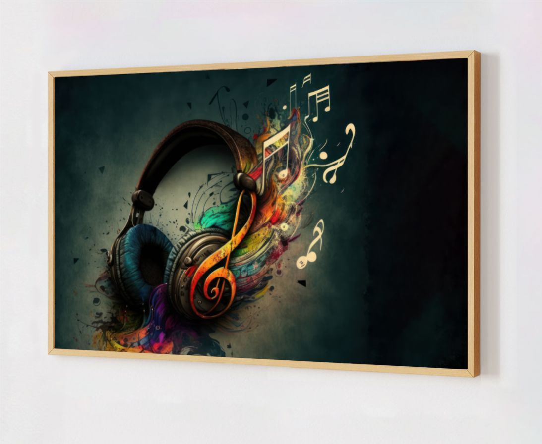 Quadro Decorativo Fone de Ouvido em Adesivo com Moldura Caixa