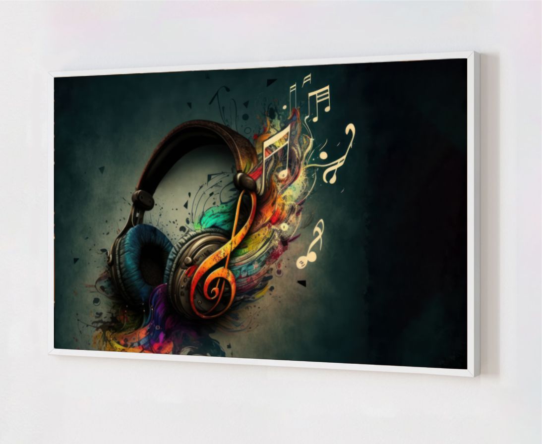 Quadro Decorativo Fone de Ouvido em Adesivo com Moldura Caixa