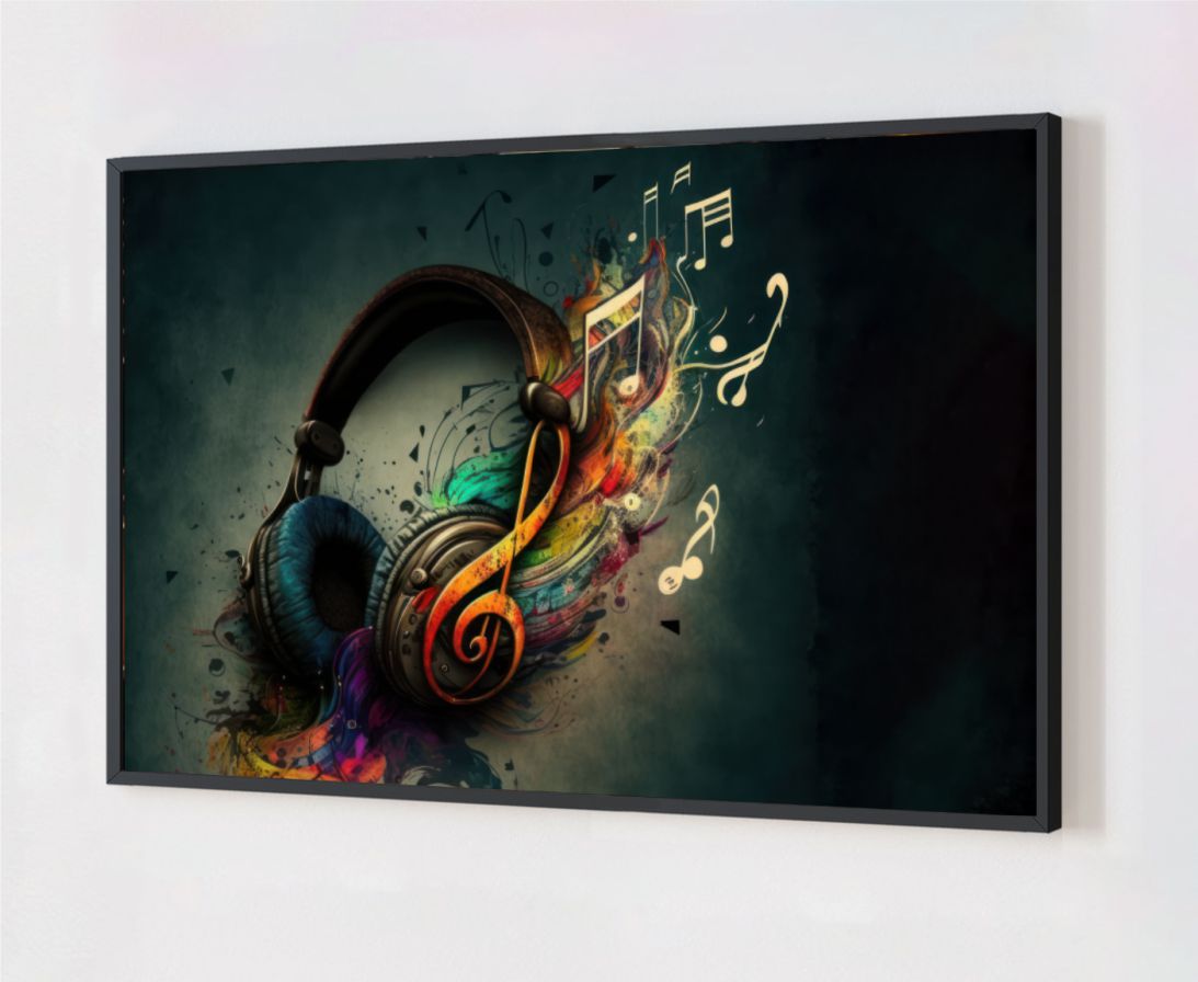 Quadro Decorativo Fone de Ouvido em Adesivo com Moldura Caixa