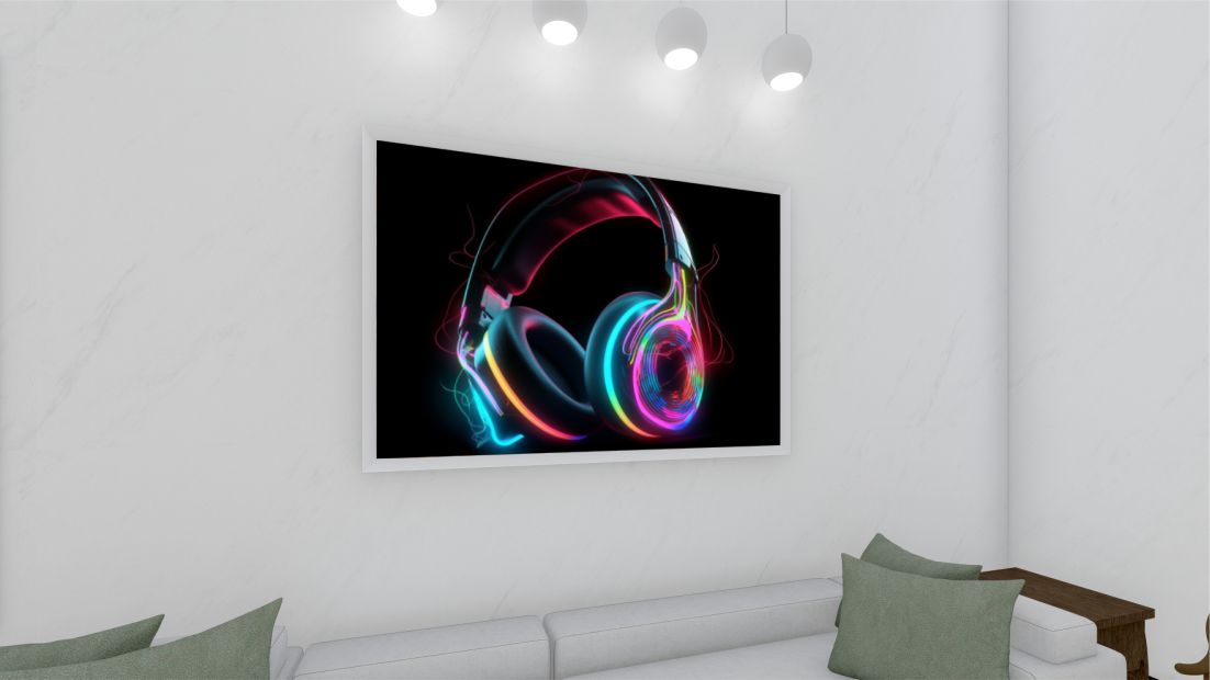 Quadro Decorativo Fone de Ouvido Neon em Adesivo com Moldura Caixa