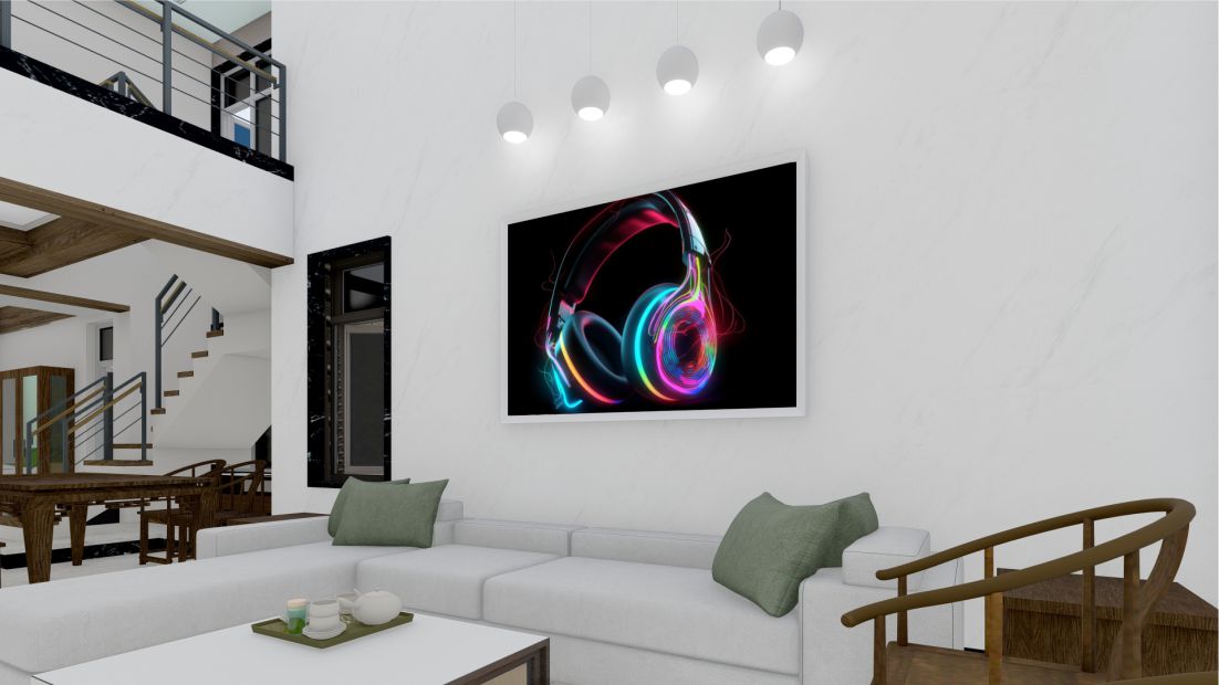 Quadro Decorativo Fone de Ouvido Neon em Adesivo com Moldura Caixa