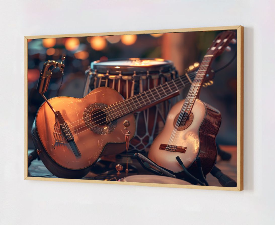 Quadro Decorativo Violão em Adesivo com Moldura Caixa