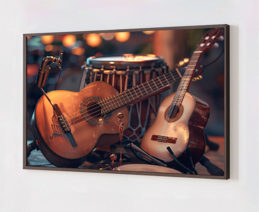 Quadro Decorativo Violão em Adesivo com Moldura Caixa