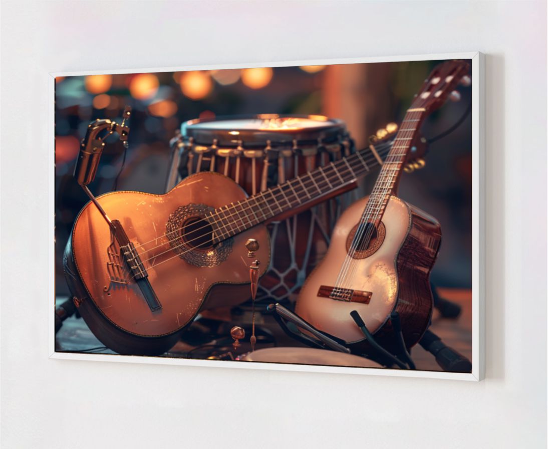 Quadro Decorativo Violão em Adesivo com Moldura Caixa