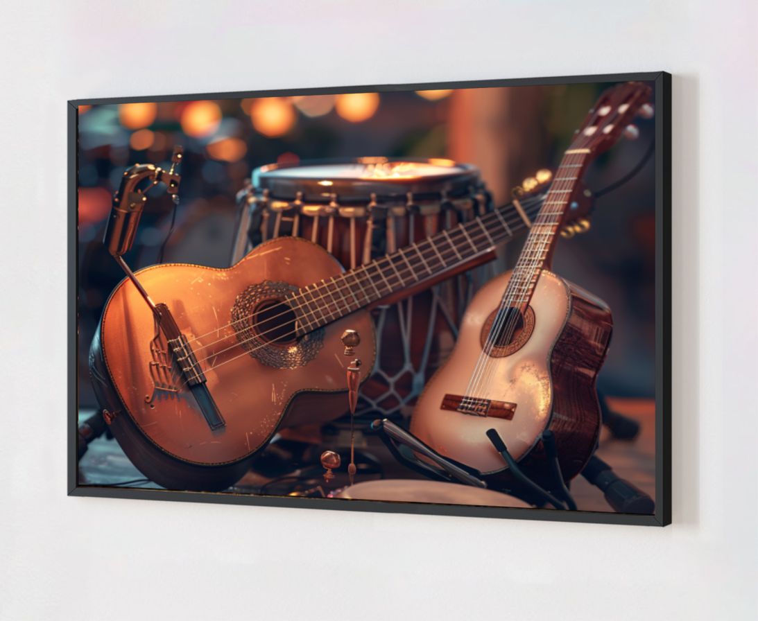 Quadro Decorativo Violão em Adesivo com Moldura Caixa