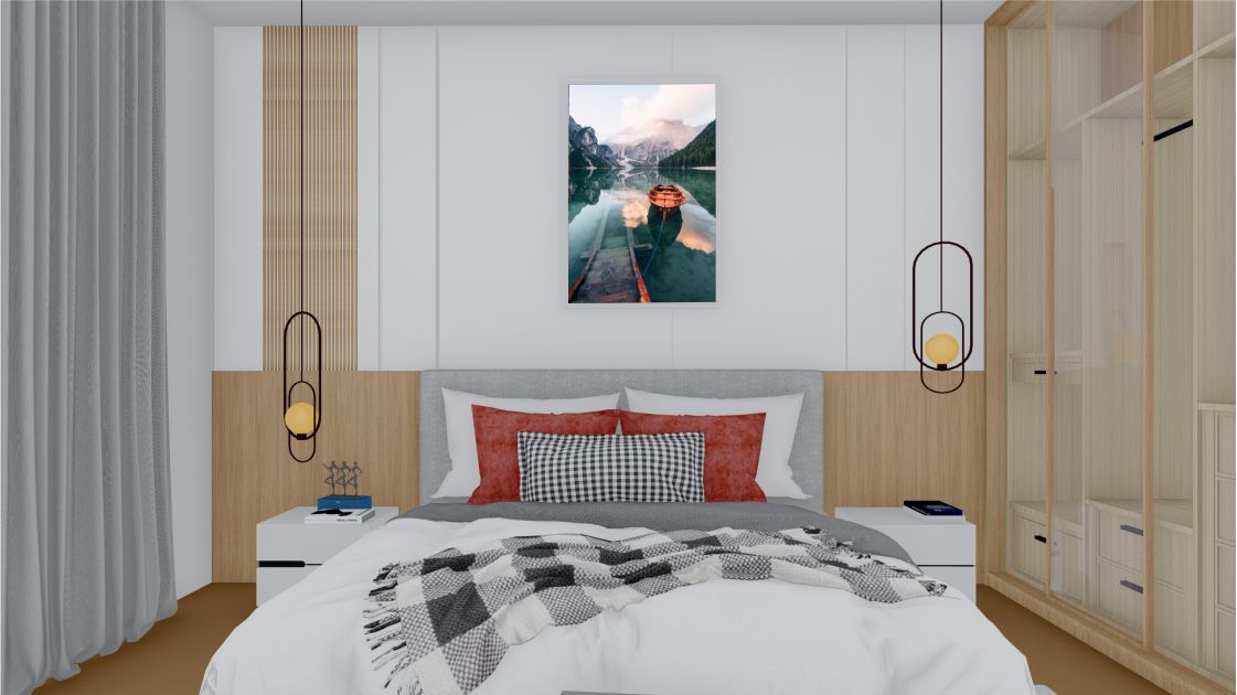 Quadro Decorativo Barcos Paisagem em Adesivo com Moldura Caixa