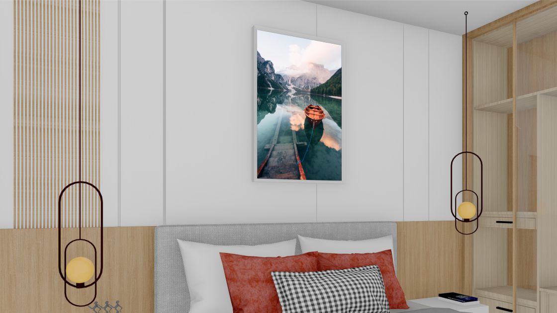 Quadro Decorativo Barcos Paisagem em Adesivo com Moldura Caixa
