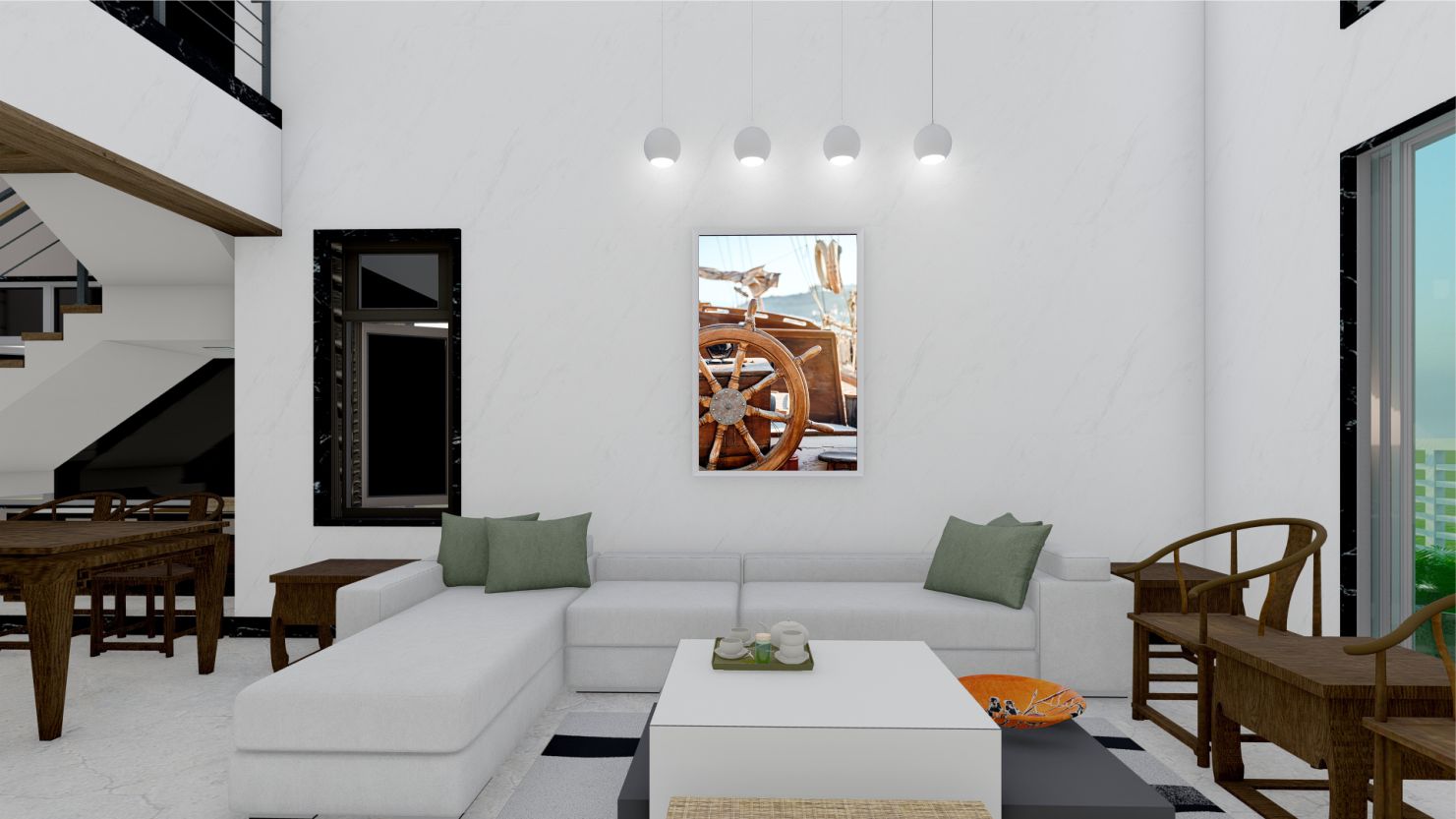 Quadro Decorativo Barco Leme em Adesivo com Moldura Caixa