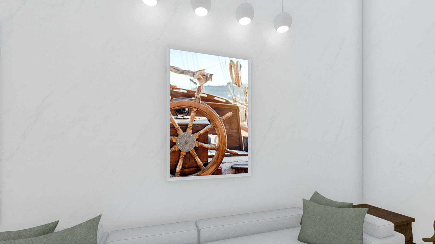 Quadro Decorativo Barco Leme em Adesivo com Moldura Caixa